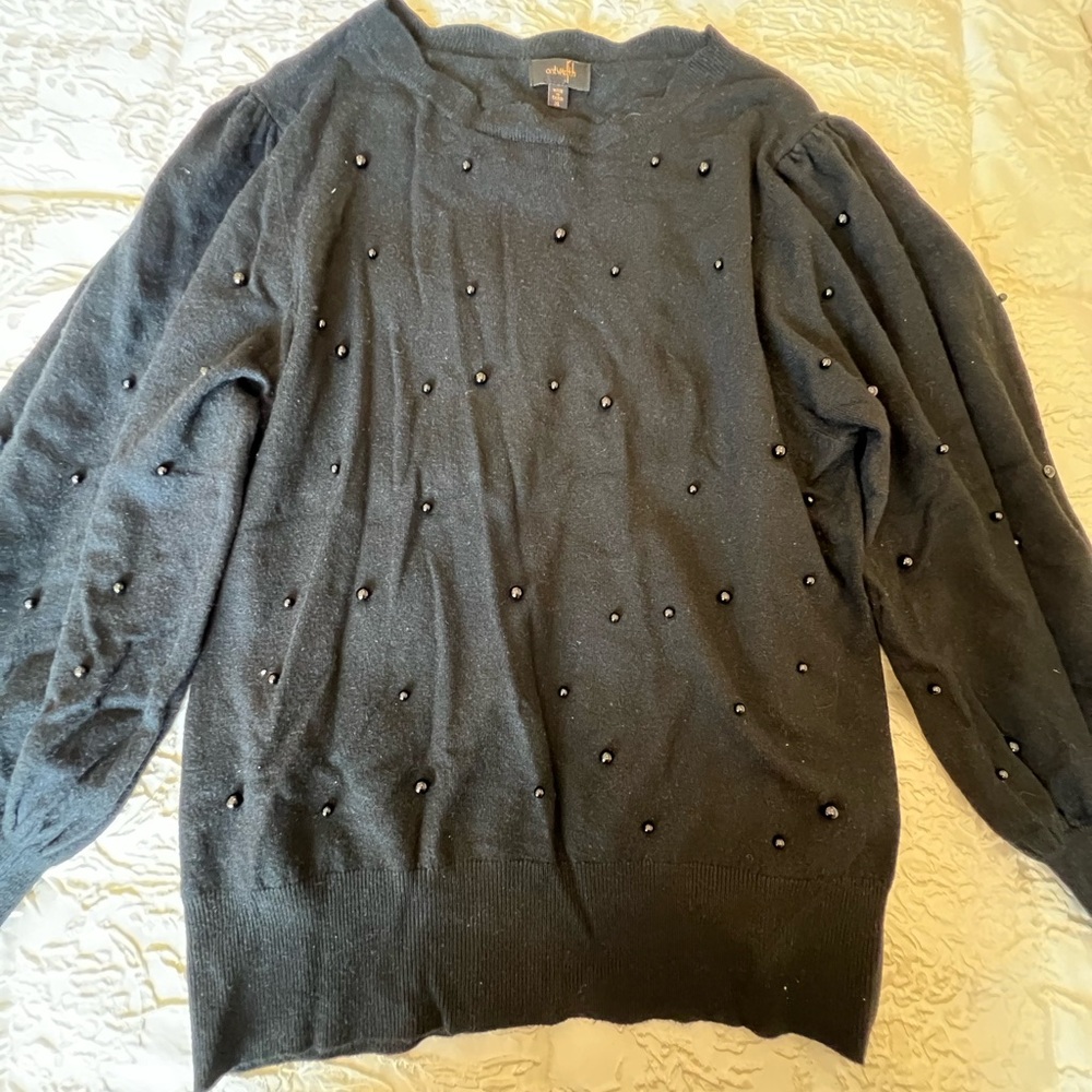 Chic Black Sweater with Pearl Details